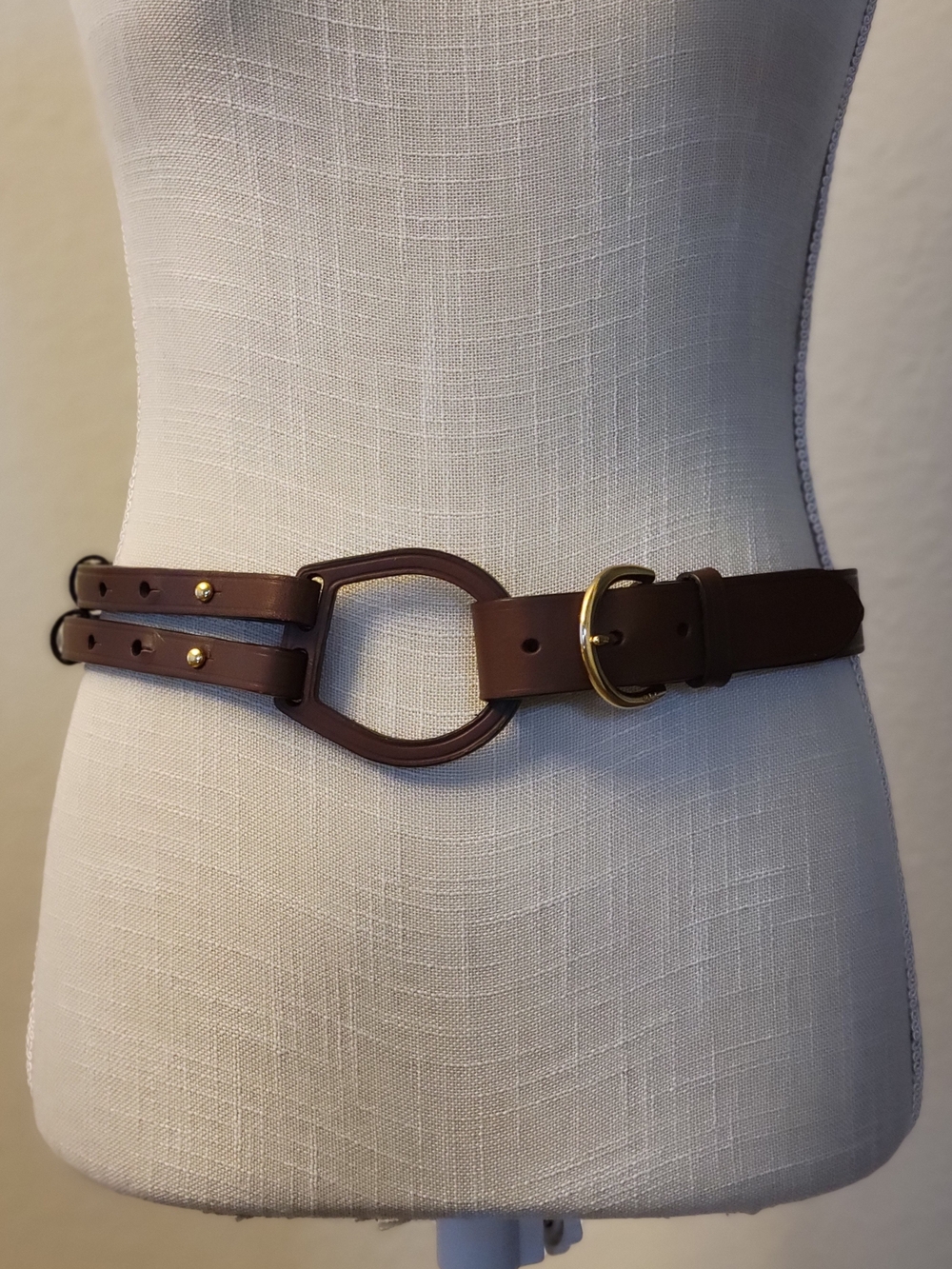 Lauren Ralph Lauren Vachetta Tri-Strap Leather Equestrian Horsebit Belt Brown